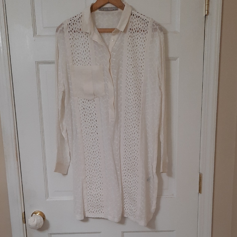 All Saints Ivory Pullover Part Button Down Shirt Dress